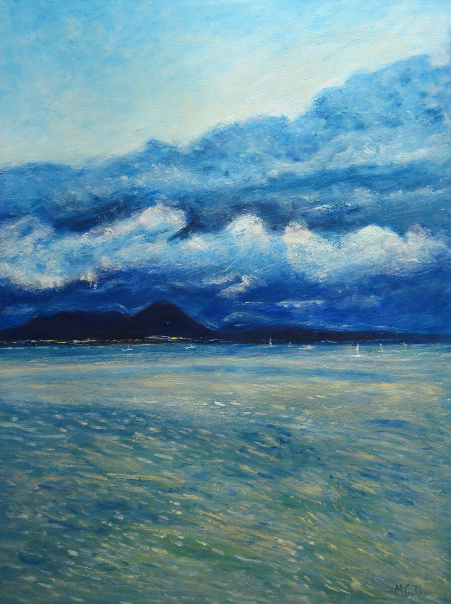 Пейзаж с синими облаками