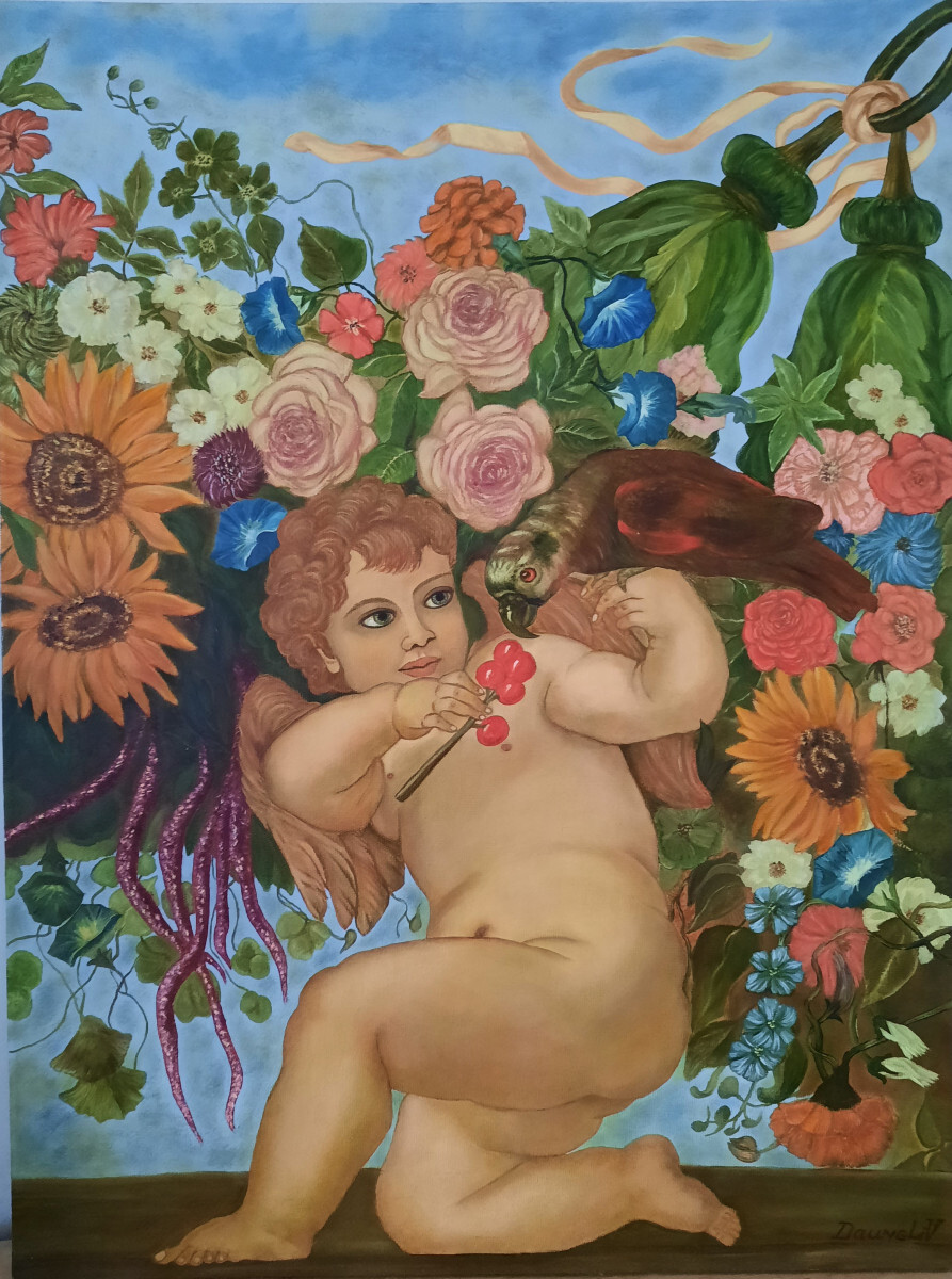 Купидоны с цветочными гирляндами, ангел