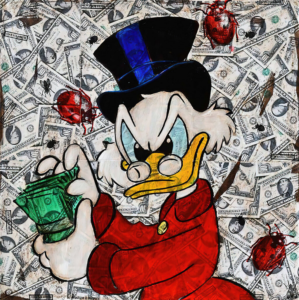 Скрудж Макдак на фоне долларов