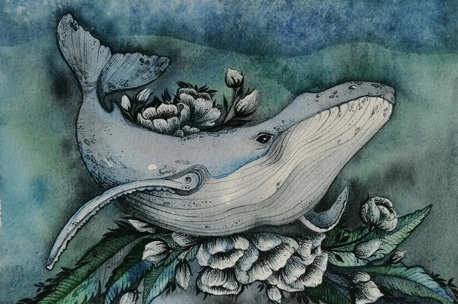 Кит в цветах