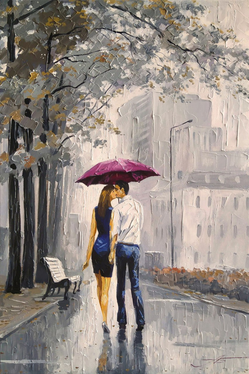 Поцелуй под зонтиком.