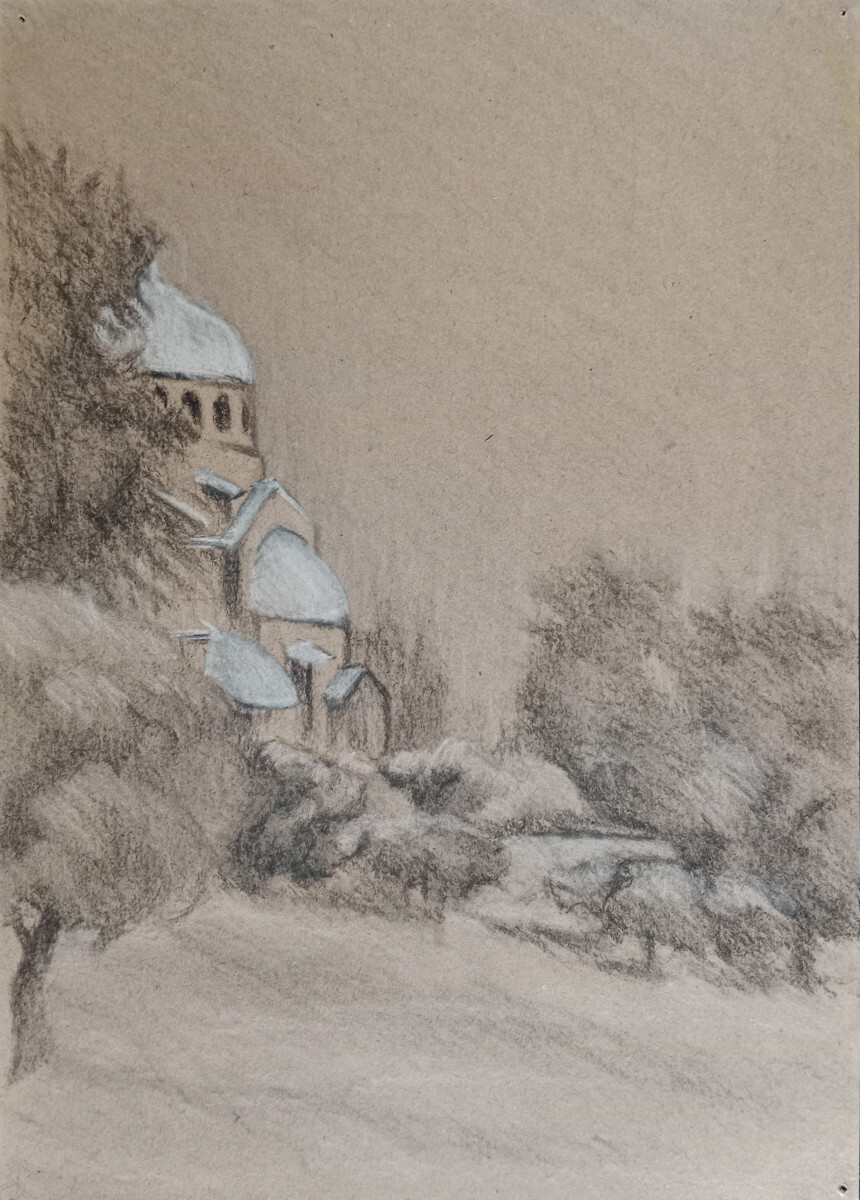 зимний пейзаж с церковью