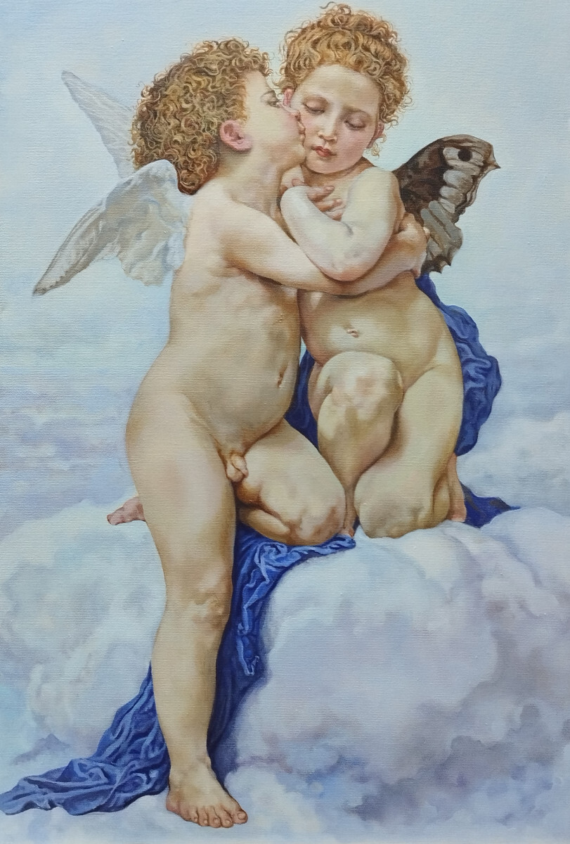 Копия картины Адольфа Вильяма Бугро Первый поцелуй