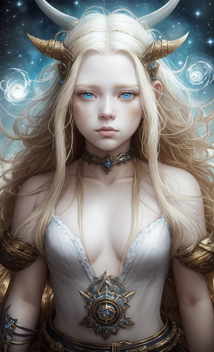 Голубоглазая блондинка с рогами