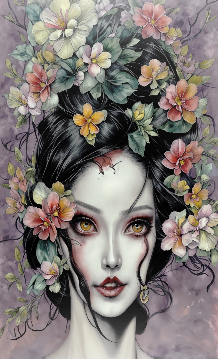 Брюнетка в цветах