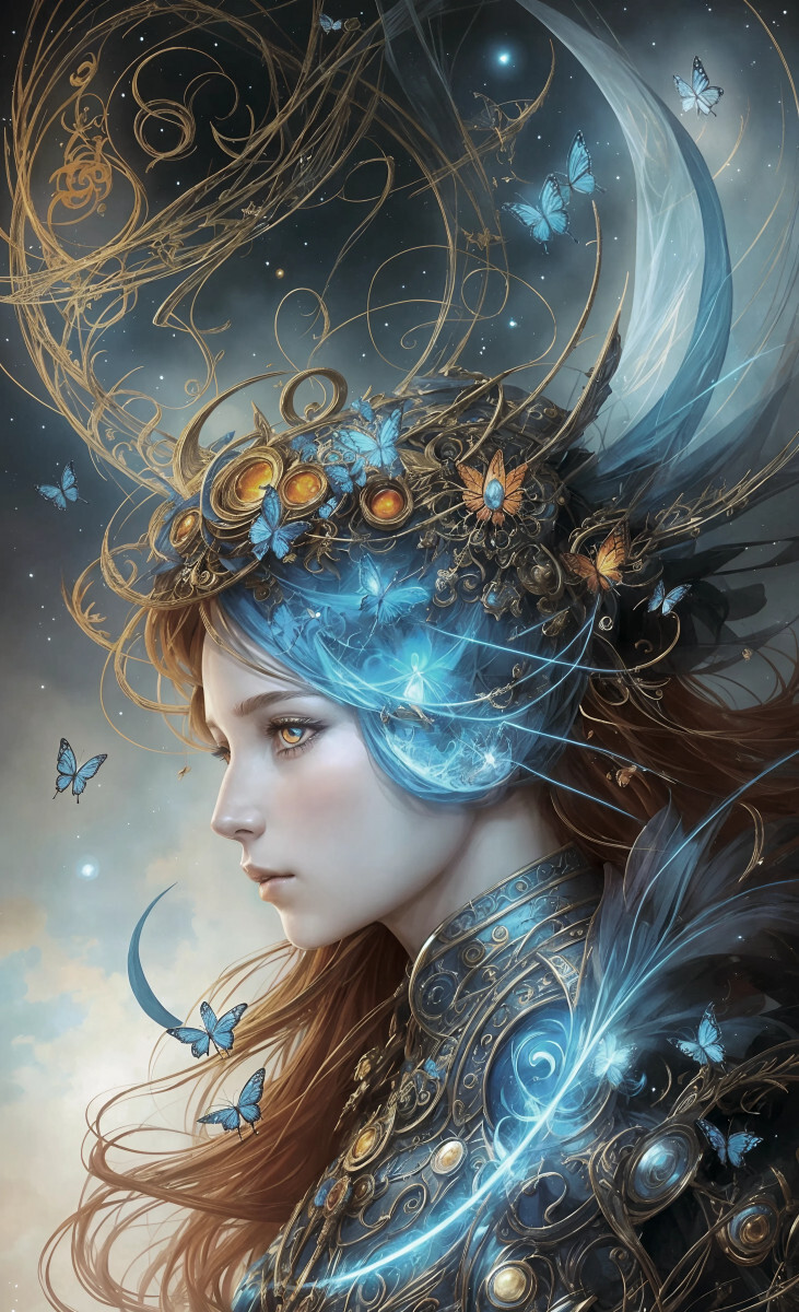 Девушка и голубое свечение