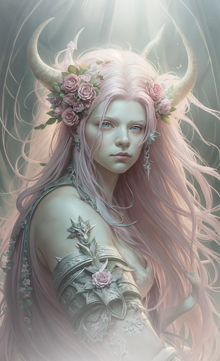 Девушка в цветах и розовыми волосами