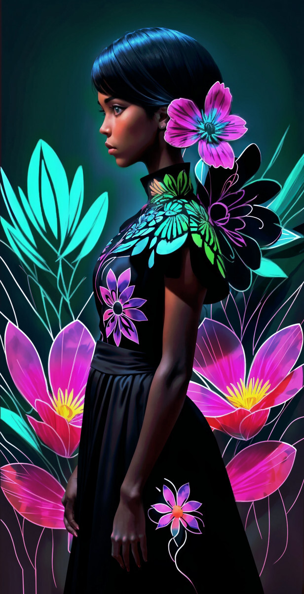 Негритянка в неоновых цветах
