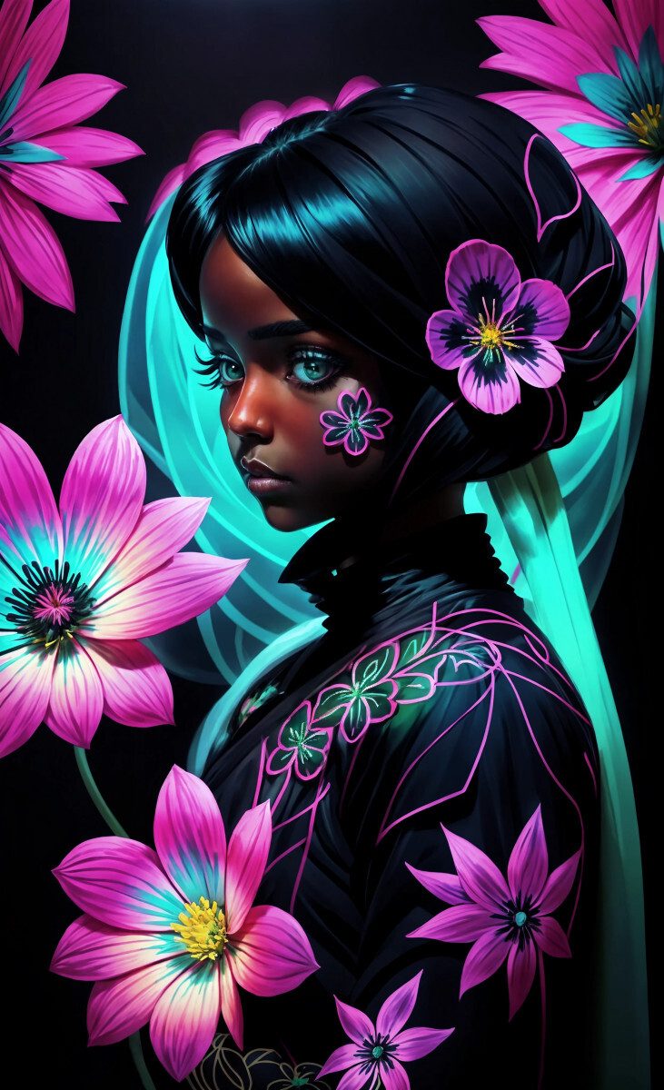 Негритянка в неоновых цветах