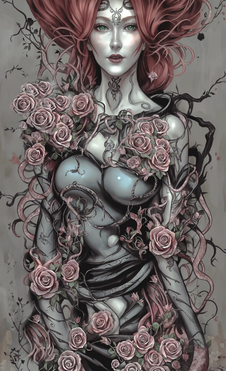 Рыжая девушка в розовых цветах