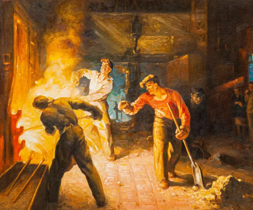 Копия картины П. А. Оборина. Молодые сталевары