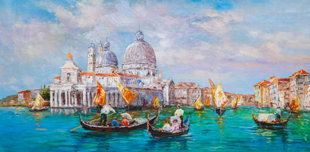 Прогулка на гондолах. Вид на церковь Санта-Мария делла Салюте