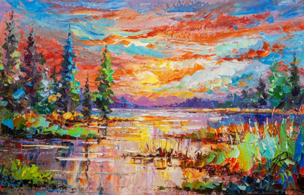 Спустился к речке пламенный закат