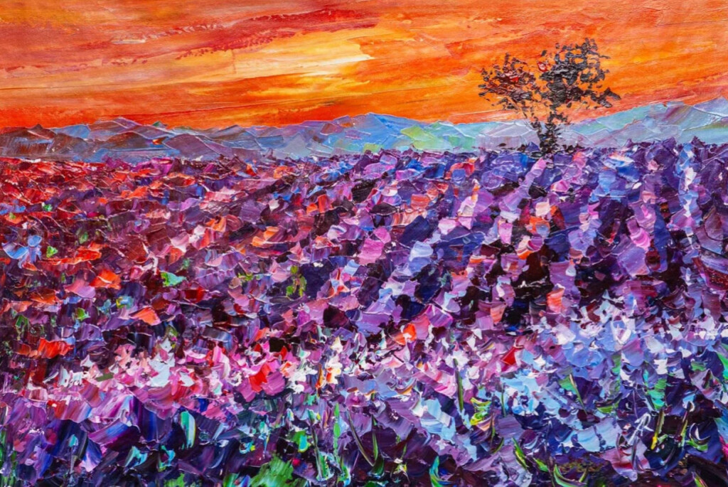 Поля лаванды на закате