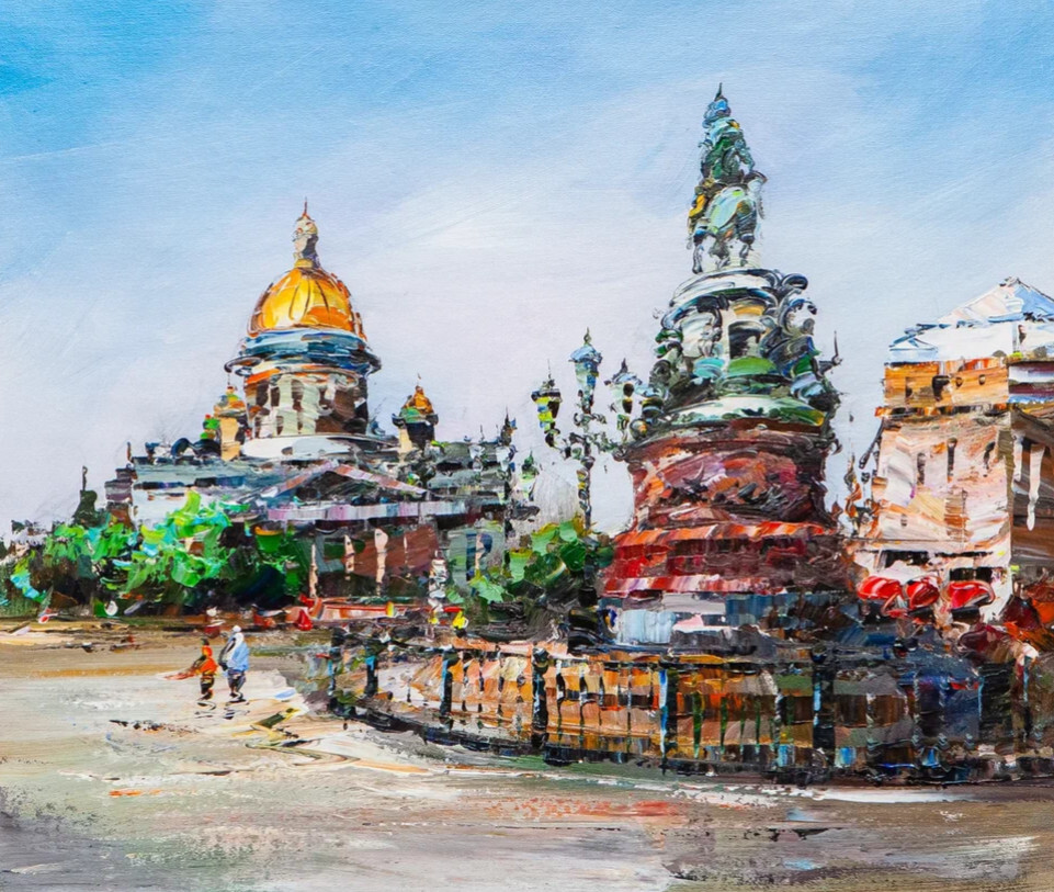 Вид на памятник Николаю I и Исаакиевский собор