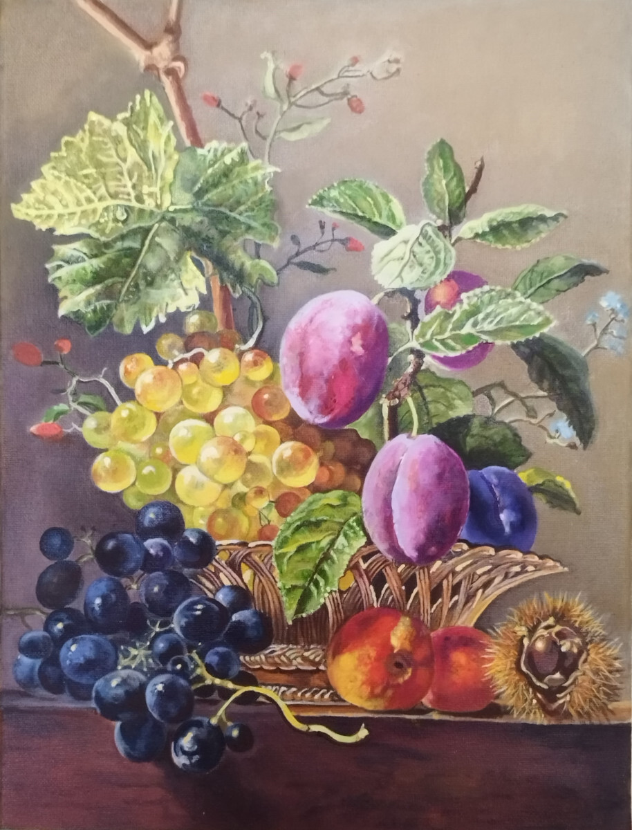 Копия картины Ян Ван Ос Виноград, сливы и каштан