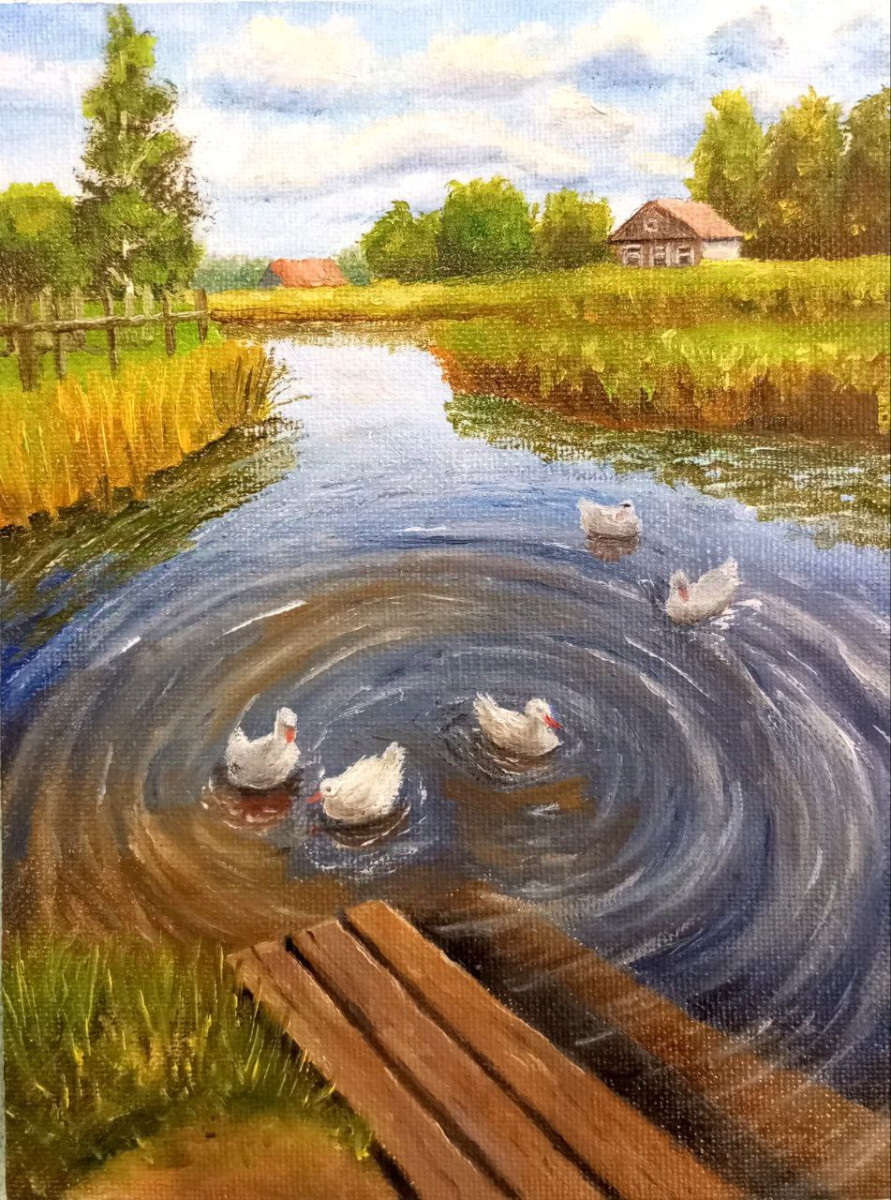 Гуси на пруду
