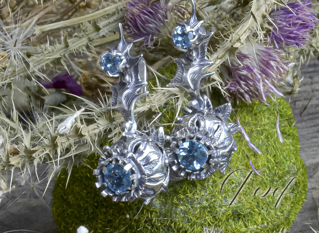 Серьги чертополох с топазами