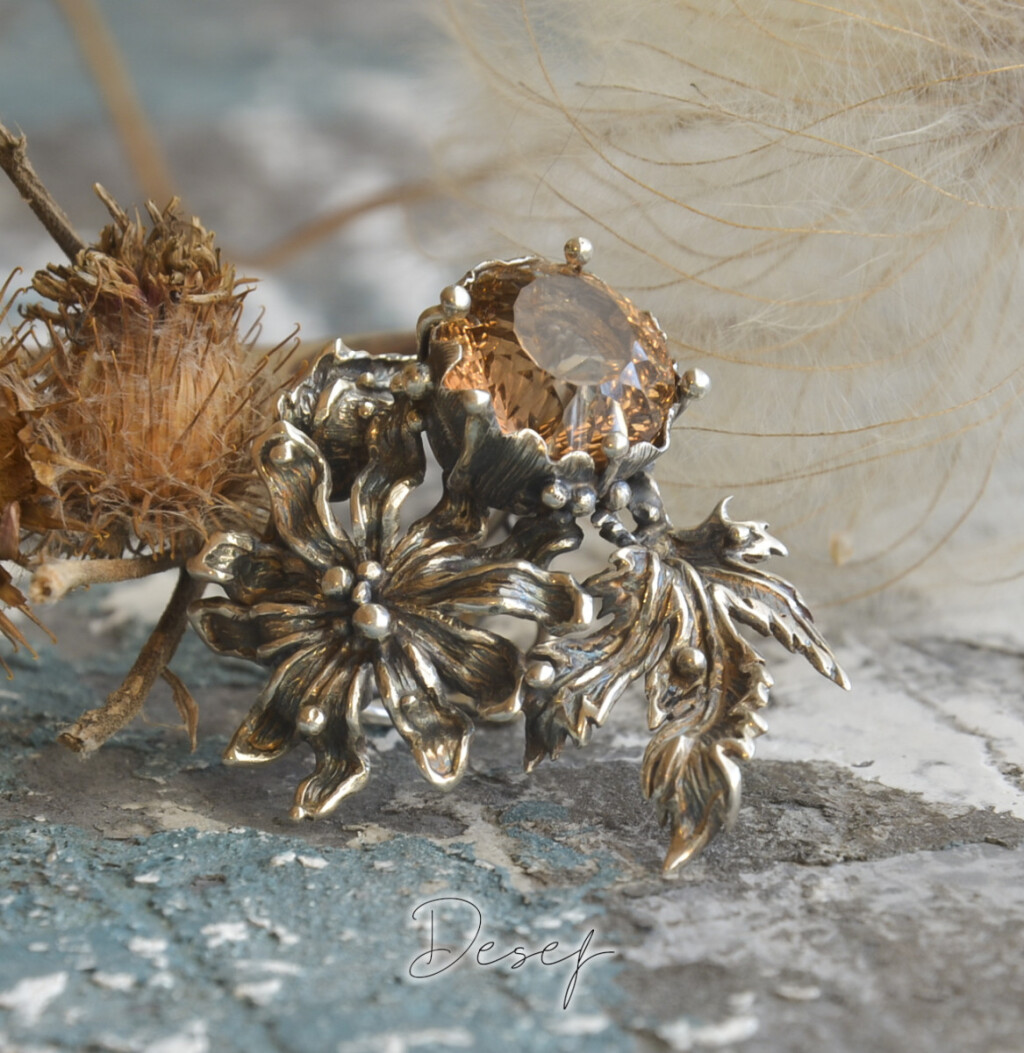 Кольцо рассвет с цитрином