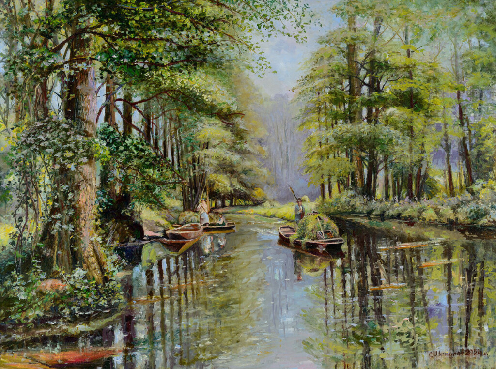 Летний пейзаж с лодками