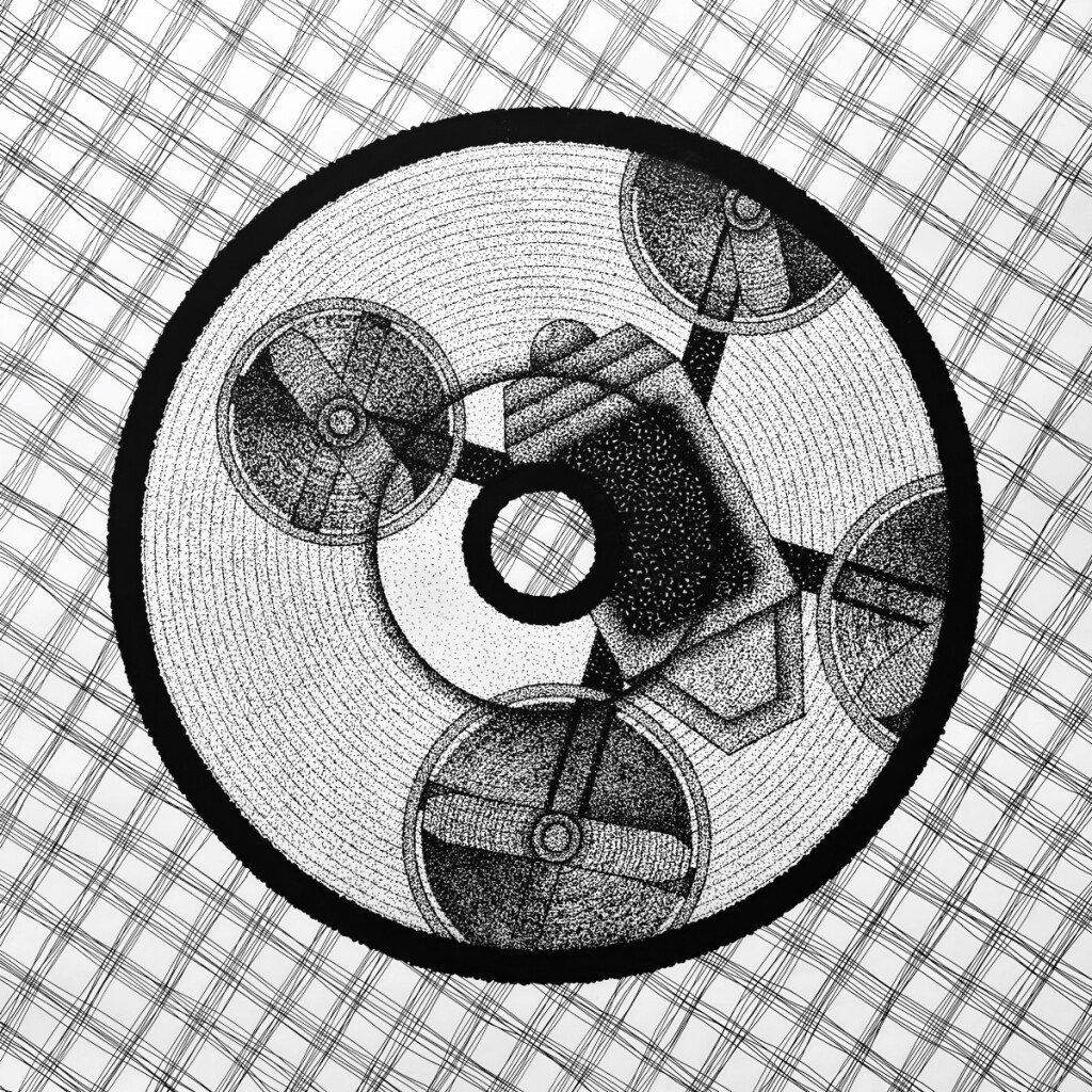 Картина черно-белая Дрон Квадрокоптер Графика Минимализм Грампластинка