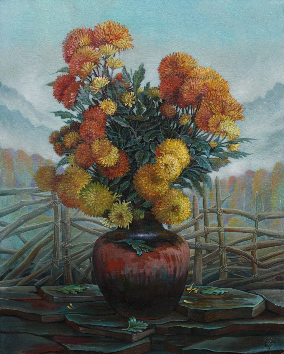 Хризантемы на туманном фоне