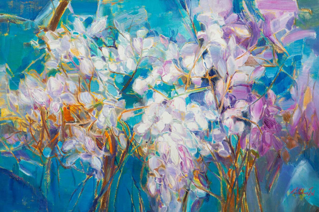 Цветы на фоне неба. Белое на синем N 1