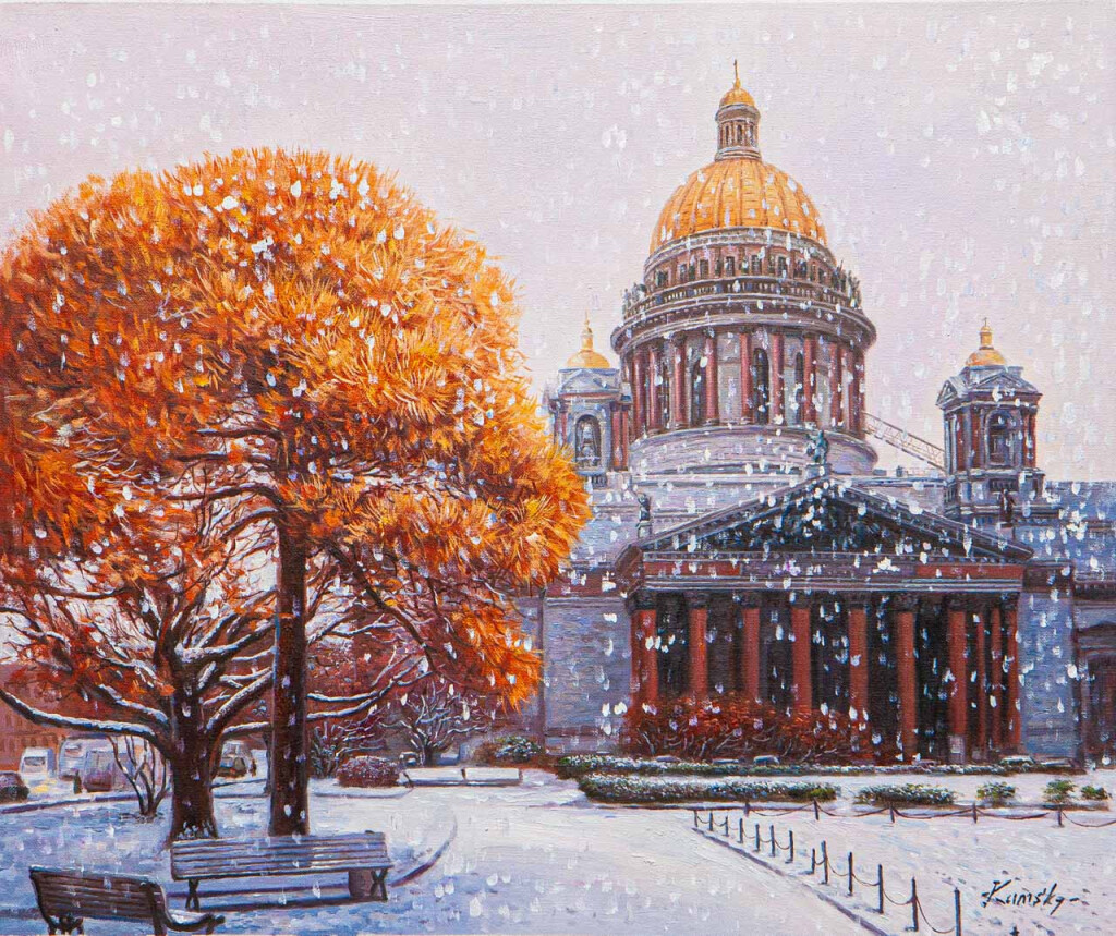 Подарок осени - первый снег над Исаакием