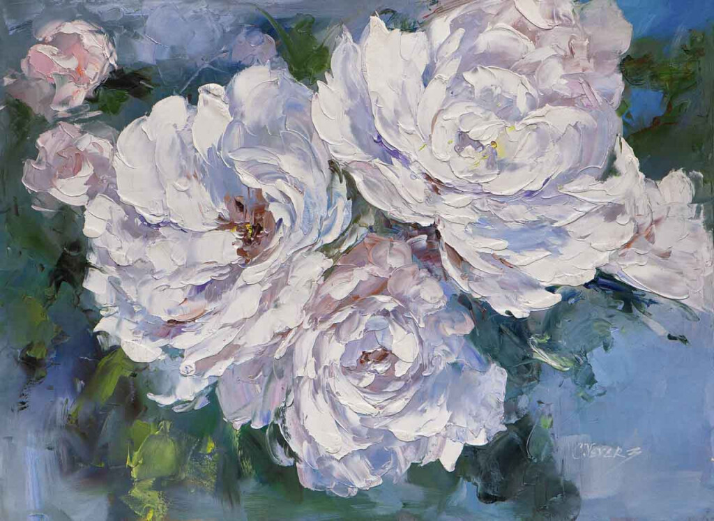 Пионы на голубом фоне