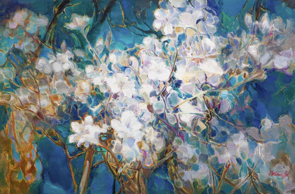 Цветы на фоне неба. Белое на синем N 2