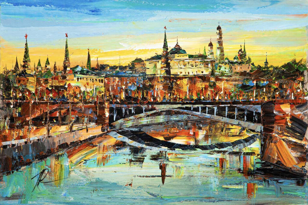 Город в золоте заката. Вид на Кремль