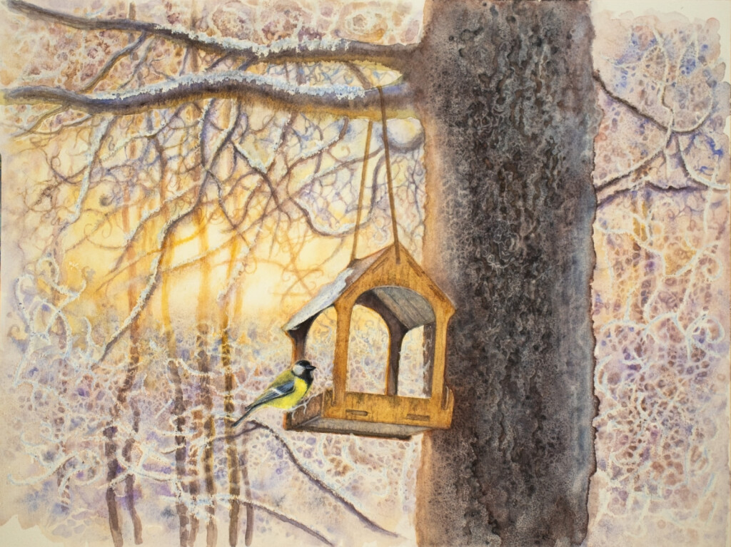 Синичка и зимний закат