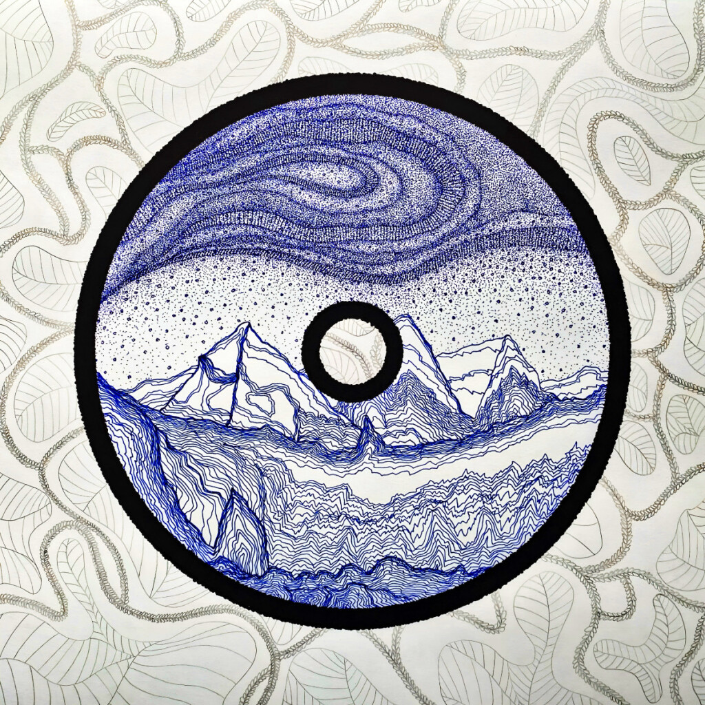 Индиго (1) Зимний горный пейзаж с северным сиянием