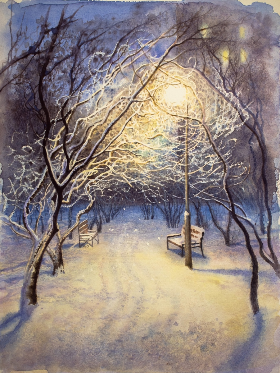 Фонарь и снегопад