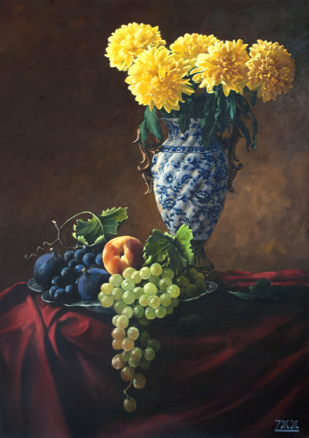 Натюрморт с цветами и фруктами