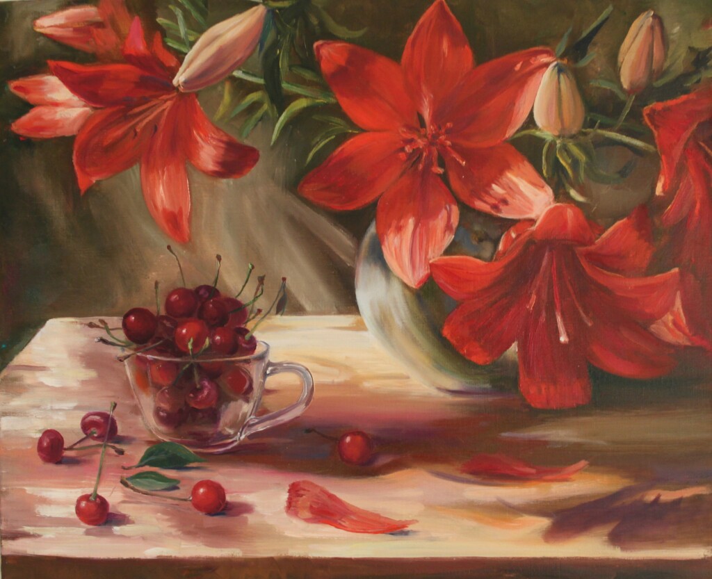 Лилии с вишнями