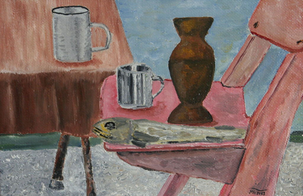 Натюрморт с рыбой на стуле