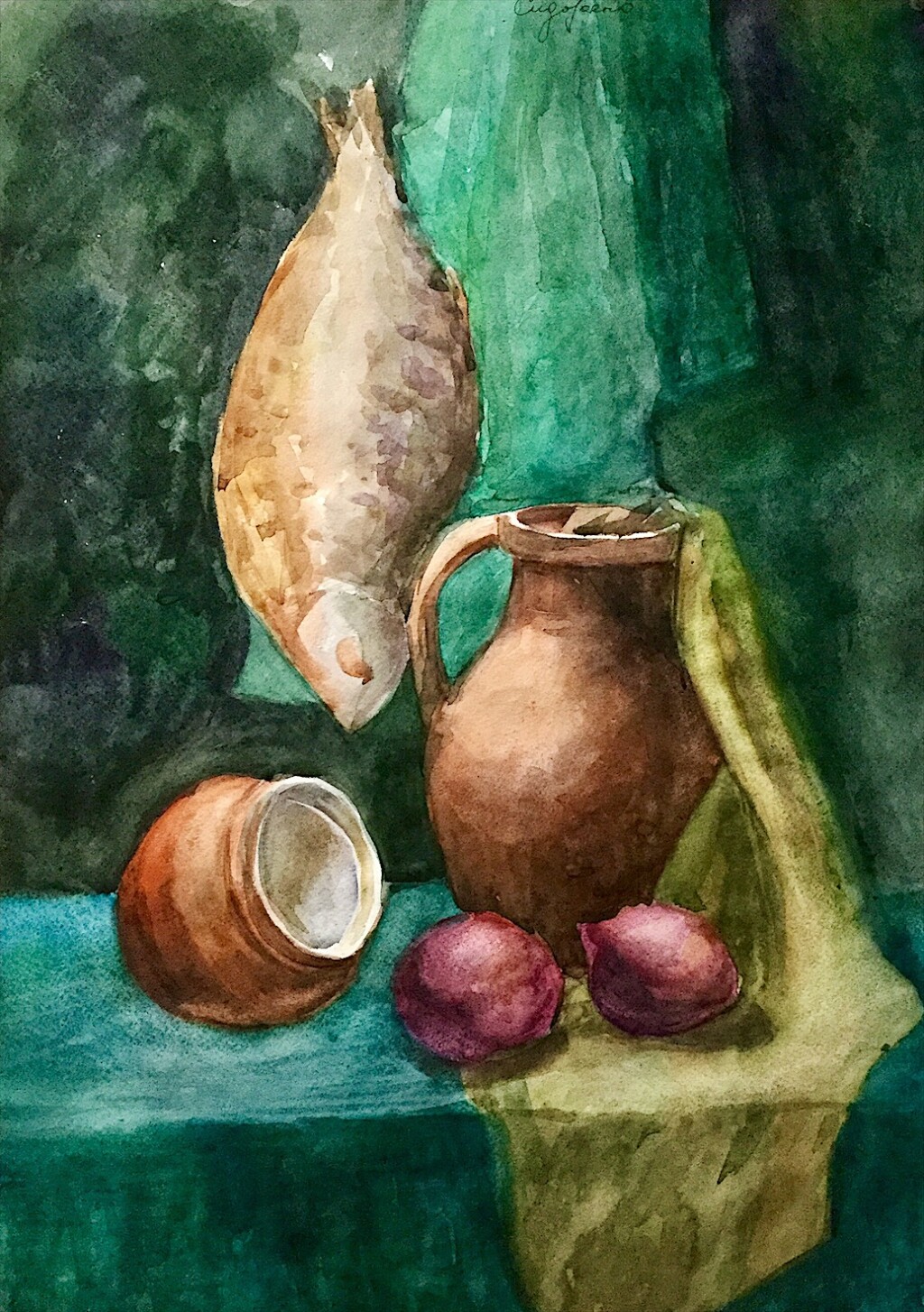 Натюрморт на изумрудной драпировке