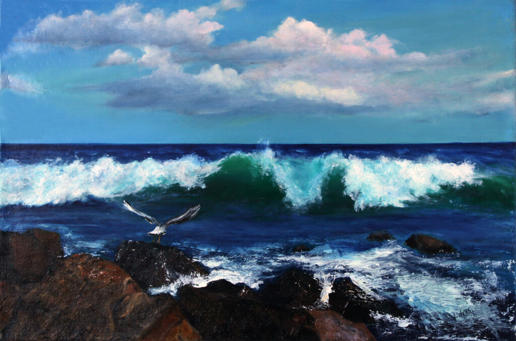 Морской пейзаж с чайкой.