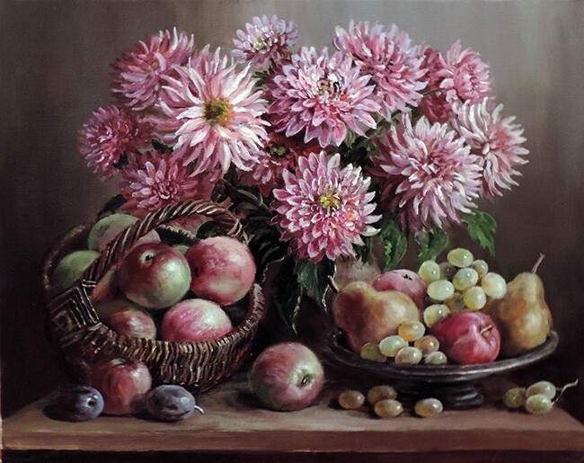 Георгины и яблоки