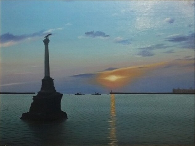 Памятник затопленным кораблям на закате.