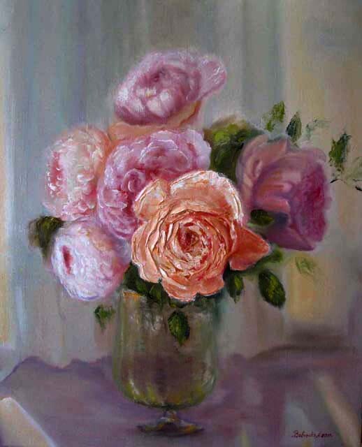 Пионы и роза