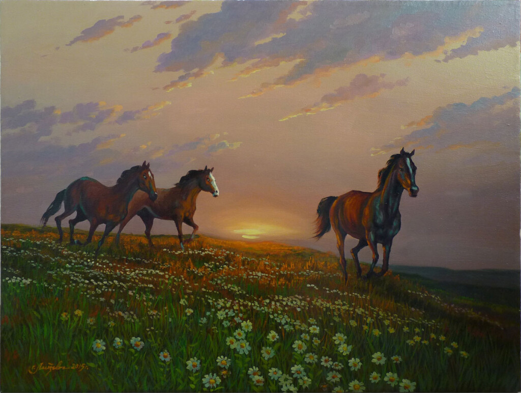 Лошади бегущие на водопой