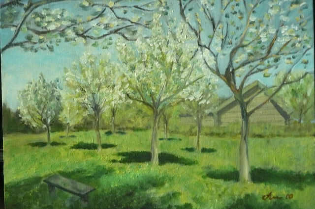 По работе Левитана "Яблоневый сад"