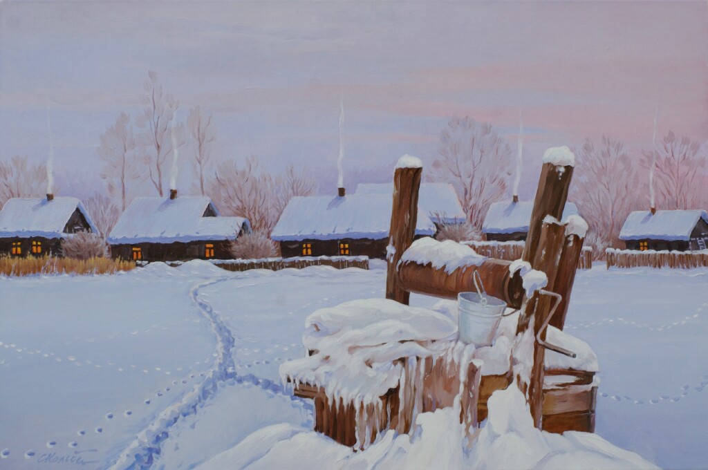 Зимний вечер, старый колодец.