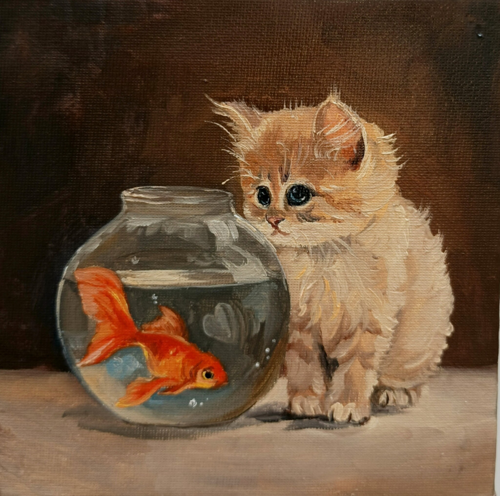 Котёнок и золотая рыбка
