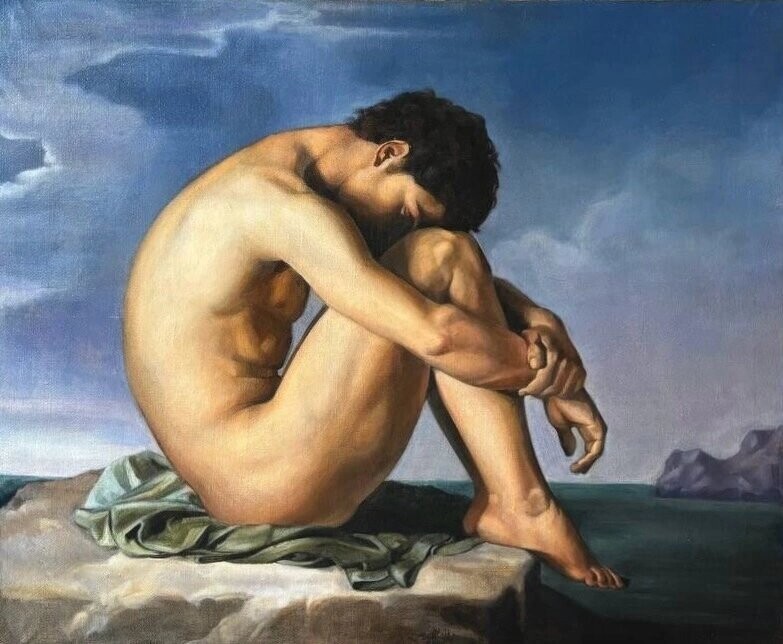 «Сидячий обнаженный юноша» Ипполит Фландрен. Копия