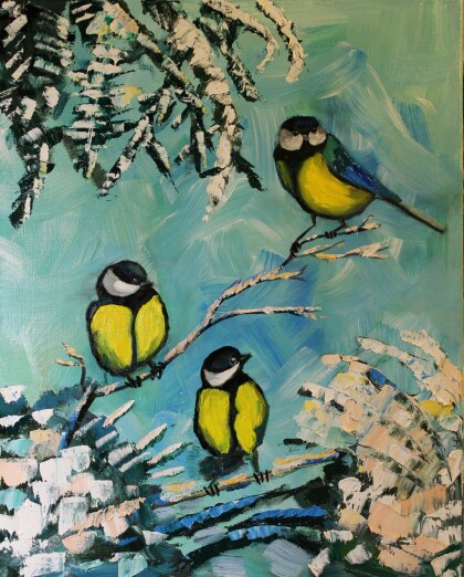 Синички на ветках.