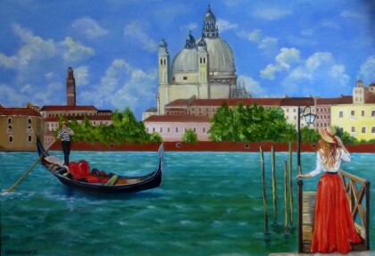 Венеция, девушка и гондольер.