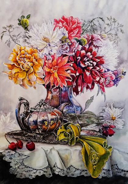 Натюрморт с тремя вишенками